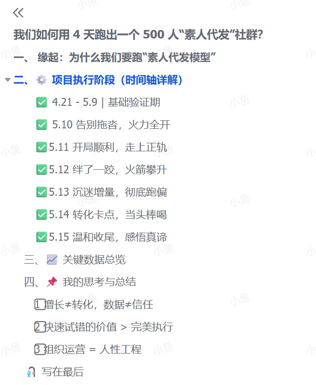 图片[1]-4天500人！“素人代发”社群冷启动SOP与实战经验全分享-海豚项目网